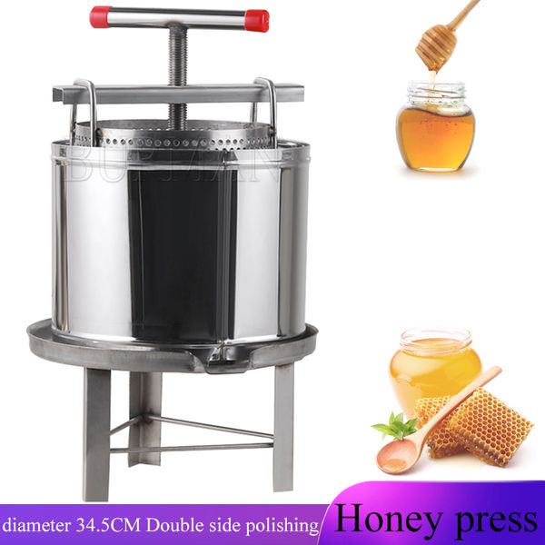 Extractor de miel de acero inoxidable con prensador de panal de cera de abejas Manual 2023