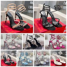 2023 Margot Jewel Sandals Snake Twining Elegant Sandal 10cm Stiletto High Heel Rene Caovilla Crystal Gold Rhinestone Dress Shoes Silver Sols Women Summer Ph3