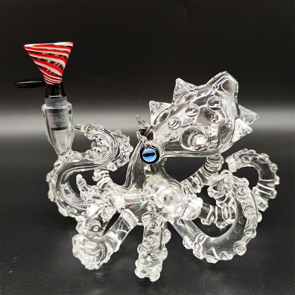 2023 Pieza maestra Heady Bong Octopus Glass Dab Rig Artesanía a mano 14.4 mm Junta masculina Hecho a mano Craft Bubbler Vivid Animal Banger