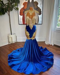 2023 May Aso Ebi Beaded Crystals Prom Dress Royal Blue Mermaid Evening Fiesta formal Segunda recepción Cumpleaños Vestidos de compromiso Vestido Robe De Soiree ZJ169