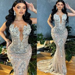 2023 mai ASO Ebi Luxurious Sirène Prom Dress Dress Crystals Crystals Illusion Soirée Fête Forme Deuxième réception Robes de fiançailles d'anniversaire robe Robe de Soiree ZJ327