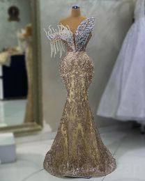 2023 mei aso ebi mermaid gouden prom jurk kristallen parels luxueuze avond formeel feest tweede receptie verjaardag verlovingsjurken jurken jurken robe de soiree zj327