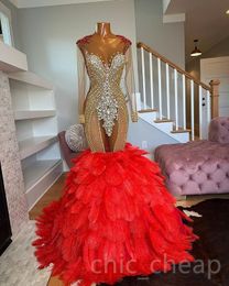 2023 mei aso ebi rode zeemeermin prom jurk luxueuze kristallen kristallen avond formeel feest tweede receptie verjaardag verloving jurken jurk robe de soiree zj169