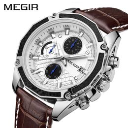 2023 MEGIR officiel Quartz hommes montres mode en cuir véritable chronographe montre horloge pour hommes doux étudiants masculins Reloj Hombre