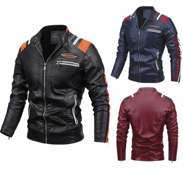 2023 hombres chaqueta de otoño bombardero motocicleta con cremallera pelaje de piel falsa peleón macho piloto vintage vintage rojo marrón puro chaqueta de cuero o5xq#