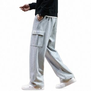 2023 Hommes Automne Hiver Nouveaux pantalons de survêtement multi-poches Cordon Cott Pantalon de survêtement décontracté Pantalon droit ample D5dK #