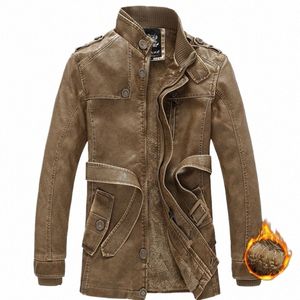 2023 Hommes Automne Hiver Pu Col montant Polaire Veste en cuir chaud Hommes extérieur coupe-vent Busin Casual Veste en cuir Manteau mâle w8Rq #