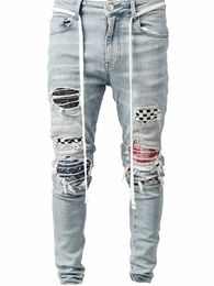 2023 Hommes Vêtements Street Fi Jeans Skinny Slim Fit Ripped Stretch Jeans Homme Trou Patchwork Casual Jogging Denim Crayon Pantalon G2xP #