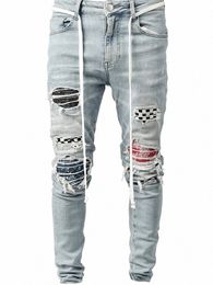 2023 Mannen Kleding Straat Fi Jeans Skinny Slim Fit Gescheurde Stretch Jeans Man Gat Patchwork Casual Jogging Denim Potlood broek G2xP #