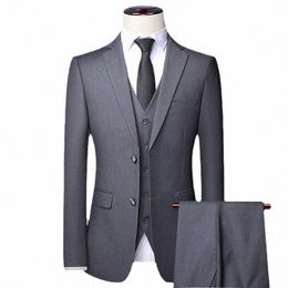 2023 Mannen Hoge Kwaliteit Sets Blazer Vest Broek Mannen Eenvoudige Busin Elegante Fi Sollicitatiegesprek Gentleman Pak Slanke Sets i4xH #