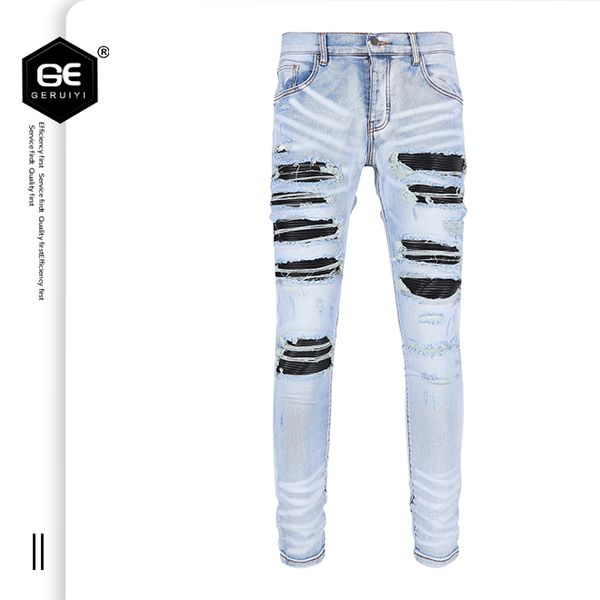 Jeans pour hommes, pantalon de marque Tide, ours brodé, Patch appliqué, pantalon Slim extensible pour hommes, 2023