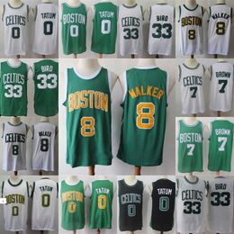 2023 Maillot Homme Boston''Celtics''Larry 33 Bird Jayson 0 Tatum Jaylen 8 Kemba Walker 7 Short de basket-ball marron Maillot de basket-ball vert noir