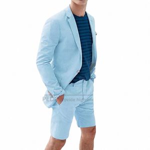 2023 Hommes Lin Costume 2 Pièces Casual Slim Fit Costume Blazer Shorts Set Nouveau Formel Beach Prom Mariage Tuxedos pour Groomsmen Meilleur Homme y8uZ #