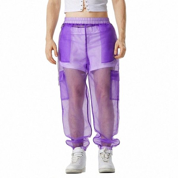 2023 Hommes Pantalons Mesh Transparent Joggers Sexy Streetwear Pantalon taille élastique Hommes Poches lâches Fi Pantal S-5XL INCERUN v3eh #