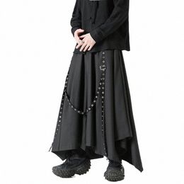 2023 Mannen Ribb Zwarte Wijde Pijpen Broek Mannelijke Vrouwen Chinese Stijl Streetwear Punk Gothic Harembroek Mannen Kimo Rok broek 29K7 #