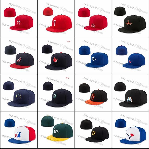 Chapeaux d'équipe de sport de baseball pour hommes, toutes les équipes, design entièrement fermé, casquettes ajustées pour fans de sport américain, taille 7, 8, couleurs mélangées, 2023