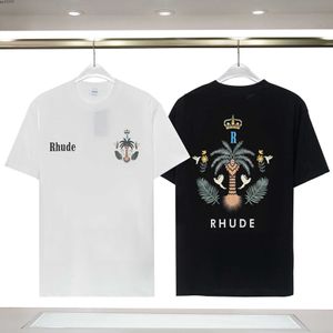 2023 Camiseta de moda para hombres y mujeres Br Rhude s 2023 Micro Label Impresión de árbol de coco Manga corta para hombres Mujeres High Street Loose Half Bav6 Blqe