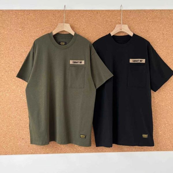 2023 T-shirt à la mode pour hommes et femmes Tooling High Street Brand Carhart Summer Military Style Workwear Patch Brodé Loose Round Neck Pocket Couple Short Sleeve