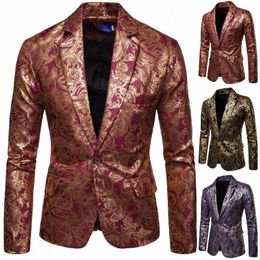 2023 Mannen Casual Pak Jas Party High End Fi Luxe Goud Fr Print Busin Casual Set Blazers Voor mannen Y31m #