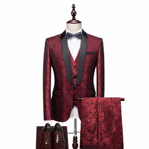 2023 Men's's Dr Wedding Bridesmaid Jacquard Tree-Set Mariding Costumes pour Blazer Masculino Men Clothing H9TP #