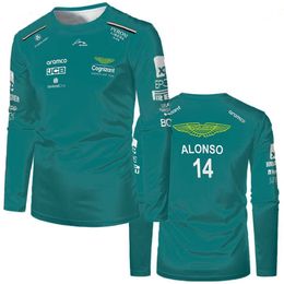 2023 Camiseta de moda para hombre Camisetas de Fórmula F1 1 2023 Camiseta Alonso Camiseta de manga larga de gran tamaño para mujer Entrenamiento Gimnasio Top ajustado Aston Martin Racing