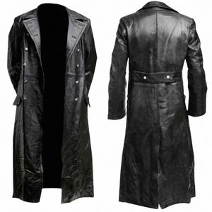 2023 Uniforme militaire classique allemand de la Seconde Guerre mondiale pour hommes, trench-coat en cuir véritable noir k63E #