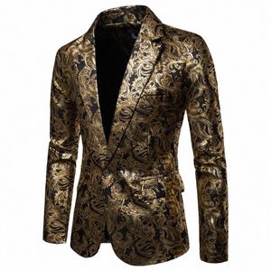 2023 Heren Gouden Bloemen Blazers Busin Casual Pak Bruiloft Dr Gouden Blazer Mannen E8ZV #