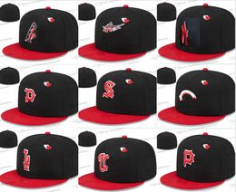 2023 Herenharten Baseball Geïmted hoed Letter P Volledig gesloten caps Classic Sport All Team Vintage New York Black Red Brim Heart Fited Hats in maat 7- Maat 8 Ma2-03