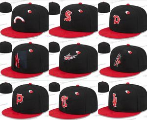 2023 Hearts Baseball Fitted Hat Letter P Full Closed Caps Classic Sports All Team Vintage New York Black Top Red Brim Heart Fitted Hats Taille 7- Taille 8 MA2-05
