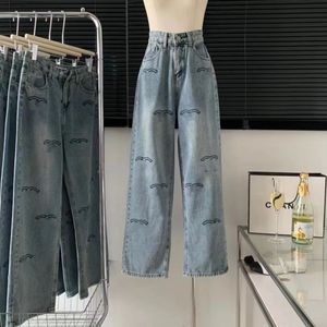 2023 Heren jeans casual broek Luxe designer merk High street rechte slanke jeans heren en dames blauwe jeans gewassen groot gat rits motorbroek paarse jeans