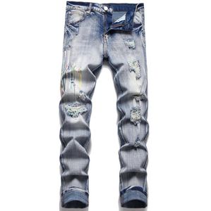 2023 Jeans pour hommes Pantalons de marque de créateurs Hommes Slim Fit Imprimé Ripped Stretch Denim Pantalon Broderie Biker Baggy Hip Hop Streetwear