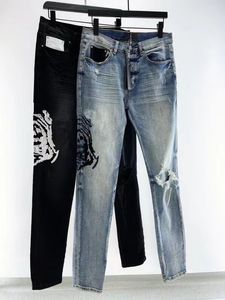 2023 Hombres Jeans diseñadores Jean Hombre pantalones Hombres Bordado Patchwork Rasgado Para Tendencia Marca Motocicleta Pantalón Hombre Flaco