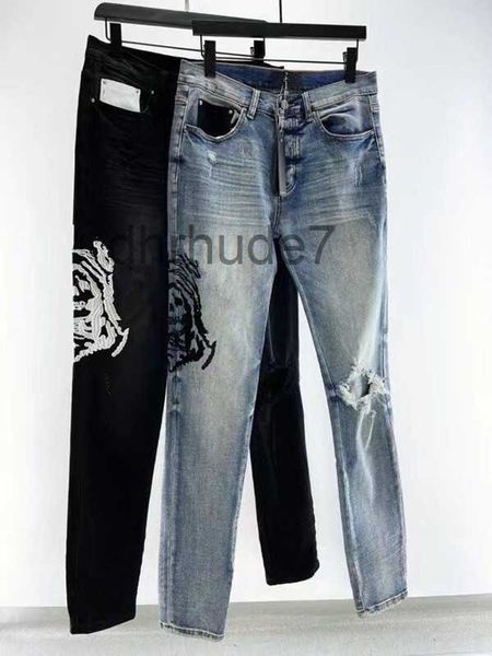 2023 Jeans para hombres Diseñadores Jean Hombre Pantalones Hombres Bordado Patchwork Rasgado para la marca de tendencia Pantalón de motocicleta para hombre flaco JANX