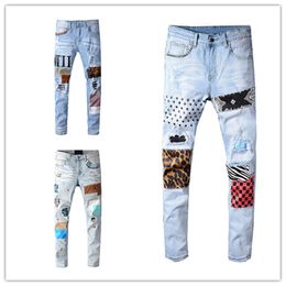 2023 hommes jean européen lettre étoile hommes broderie Patchwork déchiré pour tendance marque moto hommes pantalon maigre