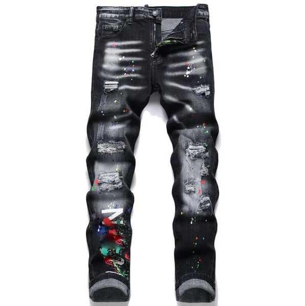 2023 hommes jean hommes mode marée marque balançant encre pantalon lavage usé déchiré peinture Locomotive pantalon