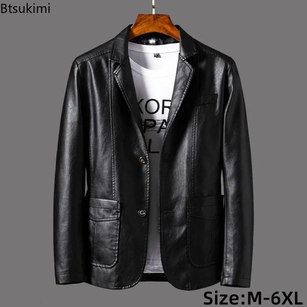 2023 Vestes en cuir pour hommes Revers Hommes d'affaires Pu Blazers Style coréen Slim Fashion Manteau Plus Taille M 6XL 231225
