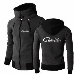 2023 Nouveau logo de pêche Gamakatsu pour hommes Impression Veste à capuche Lg Manches Casual WR Double Zipper Design Manteau à col roulé Tops B3dO #