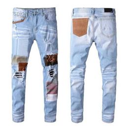 2023 Herenbroeken Hip-hop Vaqueros Overlap High Street Fashion Brand Jeans retro gescheurde vouw stiksel ontwerper Motorcycle rijden slanke maat 28 ~ 38 7Aal
