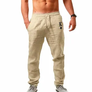 2023 Pantalons pour hommes Lâche Décontracté Respirant Cott Lin Laçage Pantalon de couleur unie Vêtements pour hommes Logo imprimé Pantalons décontractés k4N3 #