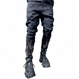 2023 Hommes Ripped Hot Drill Jeans Skinny Jeans Noir Stretch Denim Crayon Pantalon Homme Denim Street Punk Slim Fit Biker Pantalon R9r2 #
