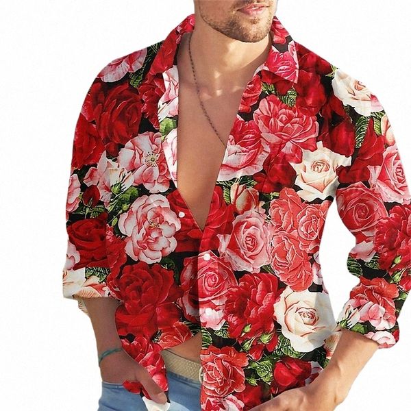 2023 Camisa para hombres Fi Trend Rose FR Patrón de color HD Gráficos Casual Calle al aire libre Ropa para hombres Nueva primavera y verano Q8GQ #