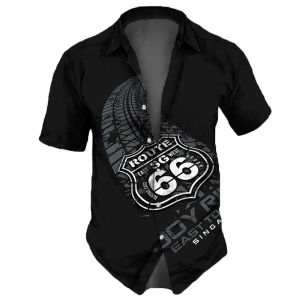 2023 Herenoverhemden Route 66 Vintage Hawaiiaanse shirts Nieuwe high street shirts zomer casual shirts hiphop feest mannen kleding tops