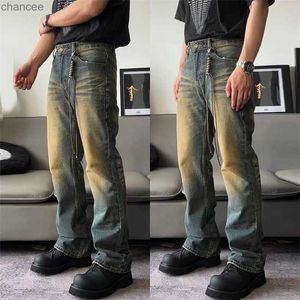 2023 Hommes Streetwear Rétro Pantalon Jaune Teint Couleur Jeans Lavés Tendance De La Mode Slim Fit Populaire Micro Pantalon Évasé S-3XL HKD230829