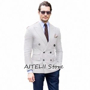 2023 traje de hombre estilo británico fi color sólido delgado doble botonadura collar de trasero guapo busin casual chaqueta superior z3oO #