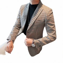 2023 Veste de costume pour hommes Nouveau Fi Style britannique Hit Couleur Plaid Couture Motif Sriped Slim Casual Hommes Vêtements Veste de costume b9jD #