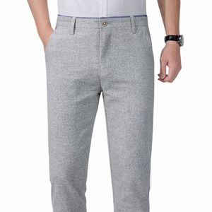 2023 Pantalon d'été mince en coton et lin pour hommes Pantalon décontracté en soie glacée Coupe ajustée Pantalon extensible droit 60pN #