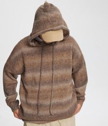 Suéteres con capucha para hombre, ropa de calle a la moda con rayas degradadas de lana, Jersey informal holgado Vintage con capucha de gran tamaño, 2023