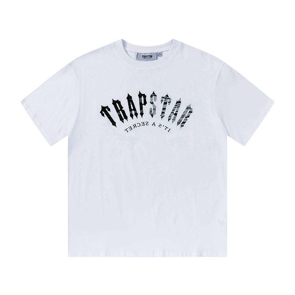 2023 Camiseta para hombre Trapstar T Shirt Diseñador Camisas Imprimir Carta Blanco y negro Gris Color del arco iris Verano Deportes Moda Cordón de algodón Top Tamaño de manga corta