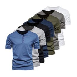 2023 hommes T-Shirts mode col rond à manches courtes mâle jeunesse loisirs ajustement sport Henley chemise couleur unie t-shirt homme