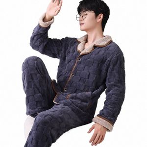 2023 Mannen Warme Pyjama Sets Herfst Winter Dikker Flanel Nachtkleding 2 Delige Set Losse Lg Mouw Thuis Kleding Pyjama pjs Pak N9sw #